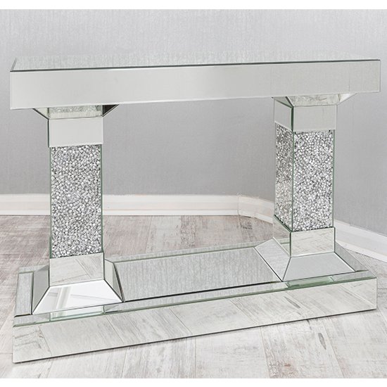 Irvine Glass Console Table With Crystals Mirror In Centre ...