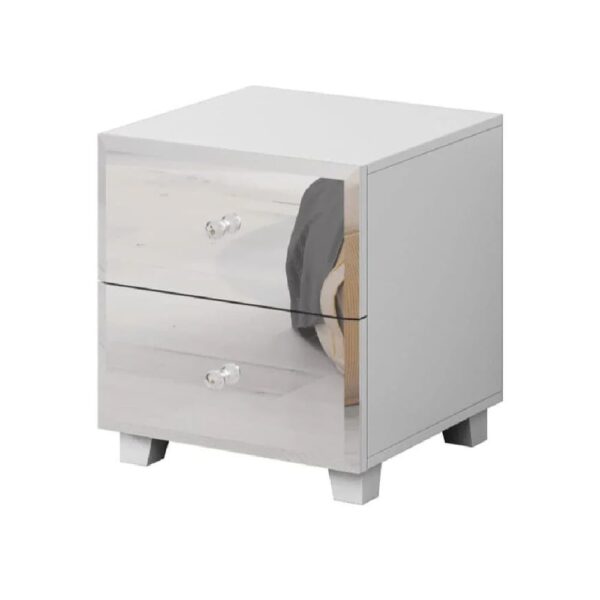 Bangor Mirrored Bedside Cabinet With 2 Drawers In White