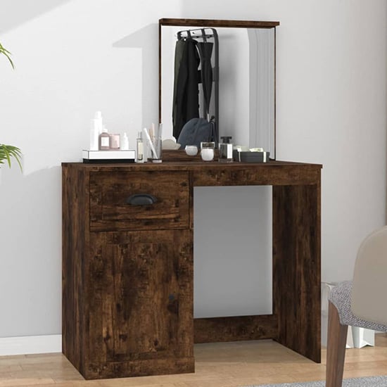 Carpi Wooden Dressing Table With Mirror In Smoked Oak