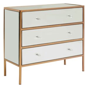 Dombay Mirrored Glass Chest Of 3 Drawers In Rose Gold