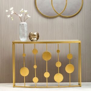 Farota Mirrored Glass Top Console Table With Gold Metal Base