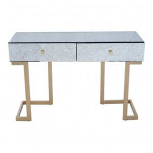 Keseni Mirrored Console Table With Brass Base In Silver