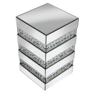 Rosalie Side Table In Silver With Mirrored Glass and Crystals