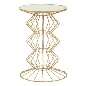 Xuange Round White Mirrored Glass Side Table With Gold Frame